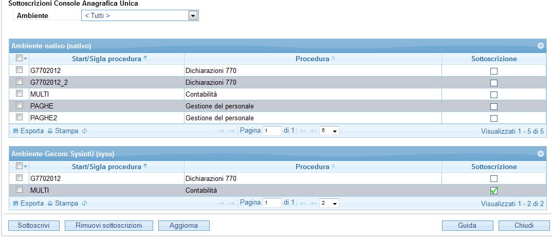 Integrazione con le procedure gestionali Procedure Gestionali GECOM Evolution Attivazione Le procedure che hanno implementato l integrazione con Anagrafica Unica in fase di utilizzo sull impianto,