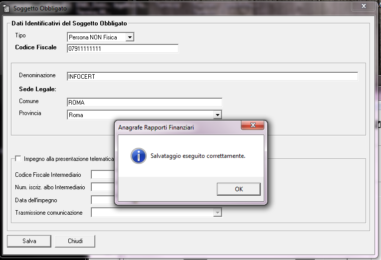 L inserimento del soggetto obbligato è avvenuto come richiesto.