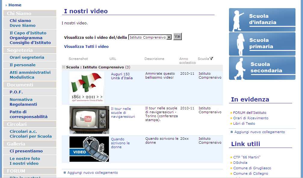 Per inserire il collegamento ad un nuovo video fare click su Aggiungi nuovo collegamento.