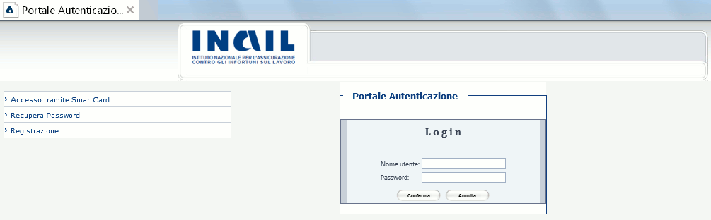 Come accedere alla denuncia/comunicazione di infortunio online Login Si accede quindi alla pagina nella quale è necessario inserire i dati del login: Nome utente, ovvero Codice Utente (codice ditta o