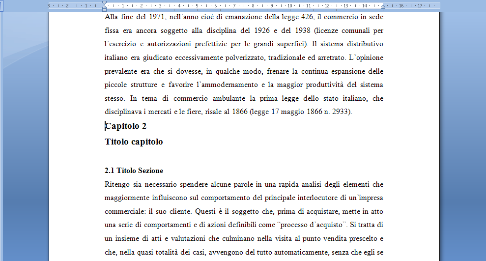 Le Interruzioni di pagina Durante la stesura di una tesi può essere necessario forzare il cambio pagina, come quando si sta per iniziare un nuovo capitolo od un nuovo paragrafo.