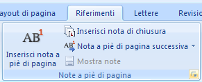 Inserire le note a piè di pagina Per inserire le note a piè di pagina fare clic con il mouse nel punto in cui si desidera