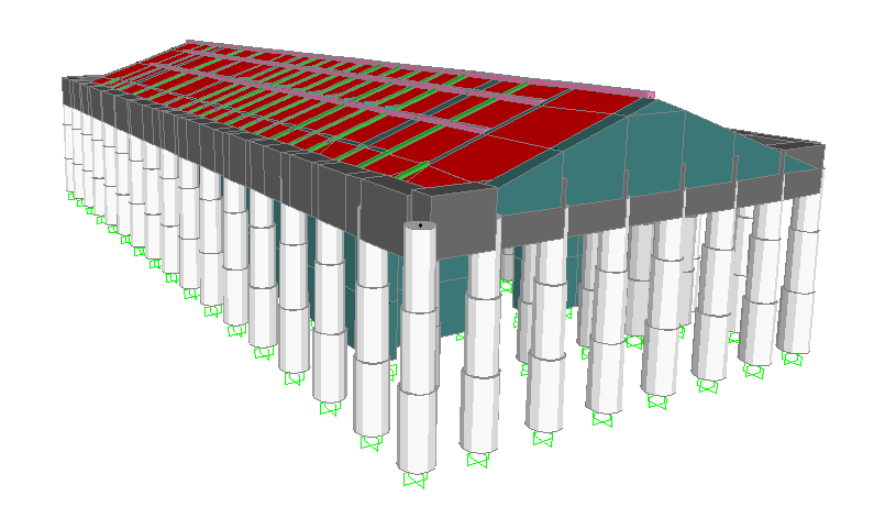 Figura 17.6: modello di calcolo tridimensionale con vincoli, senza estrusione Figura 17.7: modello di calcolo tridimensionale con vincoli, con estrusione 17.2.