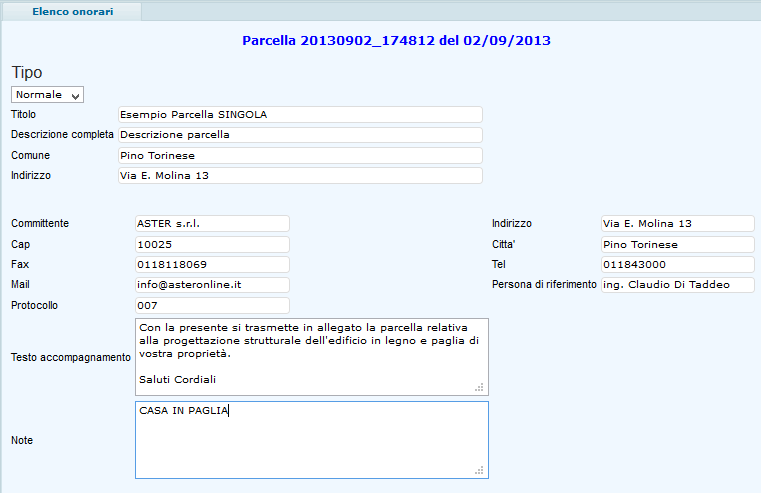 3.2.2 PASSO 2 Inserimento nome parcella e dati di intestazione