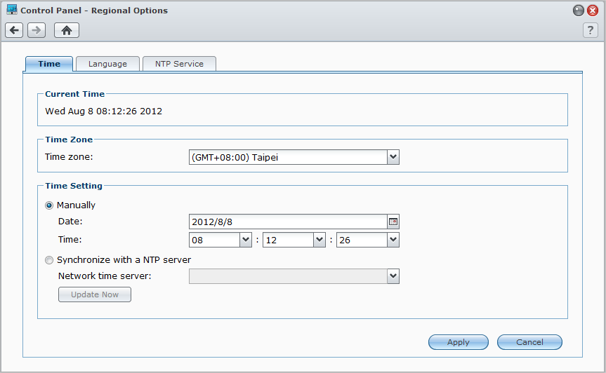 Guida dell utente di Synology RackStation Modifica delle opzioni regionali Andare su Menu principale > Pannello di controllo > Opzioni regionali per configurare le seguenti opzioni regionali.