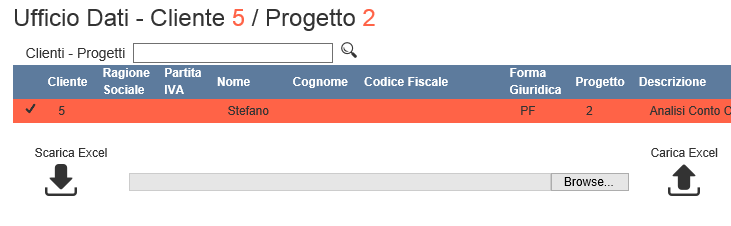 Ufficio progetti Nel sistema W4P è prevista la gestione dei progetti abbinati ad uno specifico cliente. I progetti selezionabili sono definiti in Excel e caricati nell area amministrativa.