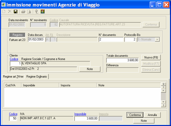 confermata la registrazione il programma ritorna in prima