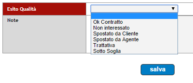 Cliccando su Qualità, abbiamo la possibilità di popolare il campo Esito Qualità.