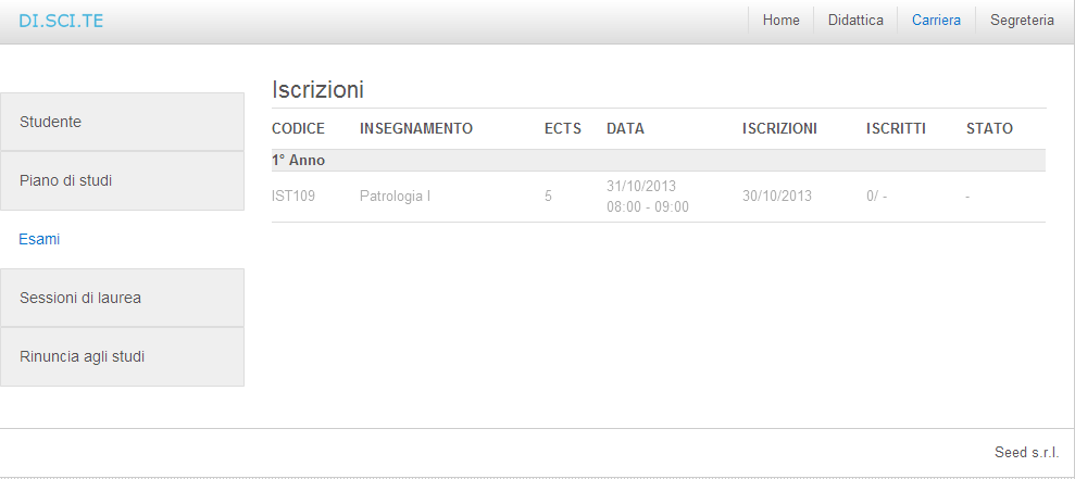 ESAMI Visualizzazione degli esami sostenuti e funzione di iscrizione on line.