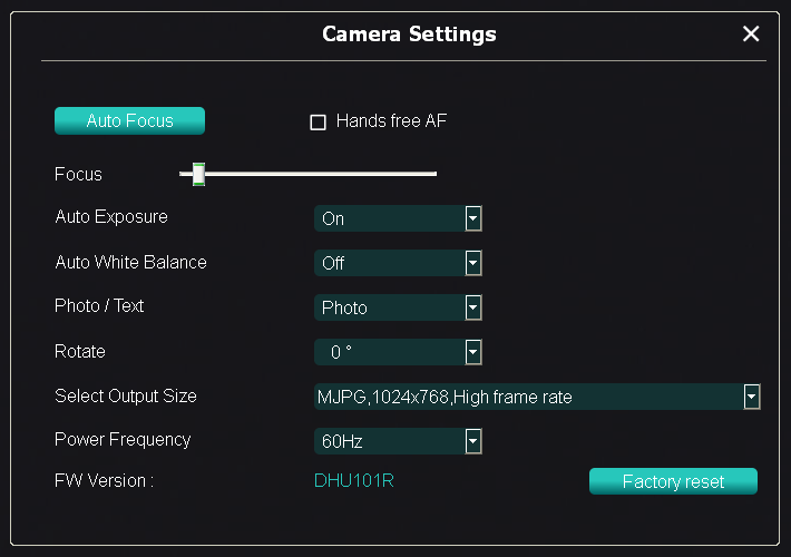 6.1.4. Impostazioni della Fotocamera Controllo dell immagine live tramite l interfaccia Impostazioni fotocamera.
