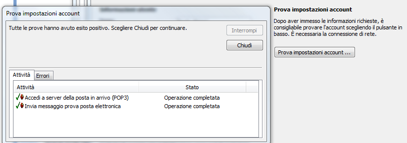 Fare clic su Prova impostazioni account.