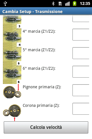 - Lunghezza forcellone - Rapporto di trasmissione 1 marcia - Rapporto di trasmissione 2 marcia - Rapporto di trasmissione 3 marcia - Rapporto di trasmissione 4 marcia - Rapporto di trasmissione 5