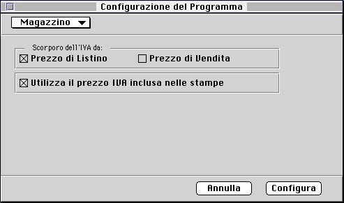 XL Pardo e Wilma XL presenta solo le prime cinque sezioni della Configurazione del Programma, perché non può essere integrato con il modulo POS.