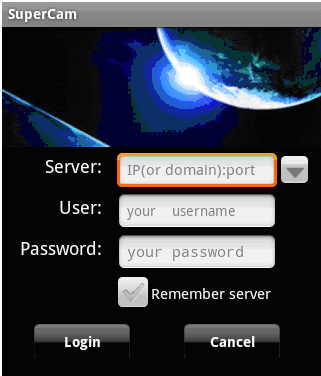download, il software si installerà automaticamente. Login Immettere l indirizzo IP del server (o nome di dominio), l ID utente e la password.