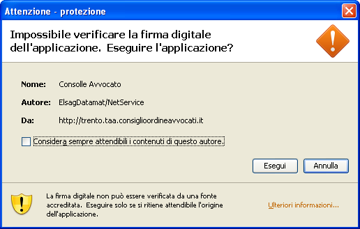 Nota: se non dovesse aprirsi la finestra riprodotta sopra, significa che sul computer non è installato Java, un applicativo indispensabile per il funzionamento della consolle.