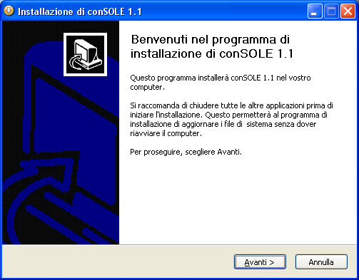 2.2 PROCEDURA DI INSTALLAZIONE Una volta effettuato il download di console, mandando in esecuzione il file Setup_conSOLE.