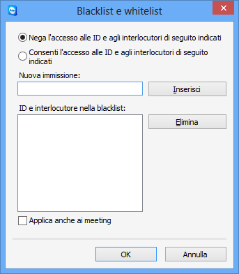 Opzioni Regole per le connessioni a questo computer Accesso a Windows Lista indesiderabili e graditi Da questo menu a tendina, si può selezionare se consentire al TeamViewer remoto di collegarsi al