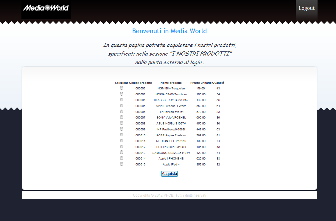 Una volta effettuato l accesso, al cliente viene mostrata la seguente pagina.