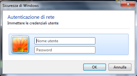 Inserire le informazioni di autenticazione richieste e proseguire con il pulsante OK.