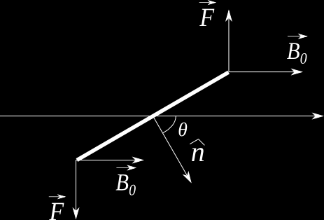 Figura 6.5: Schema di come agisce la forza di Lorentz sui vari tratti percorsi da corrente in una spira quadrata. Figura 6.6: Vista del sistema in Figura 6.