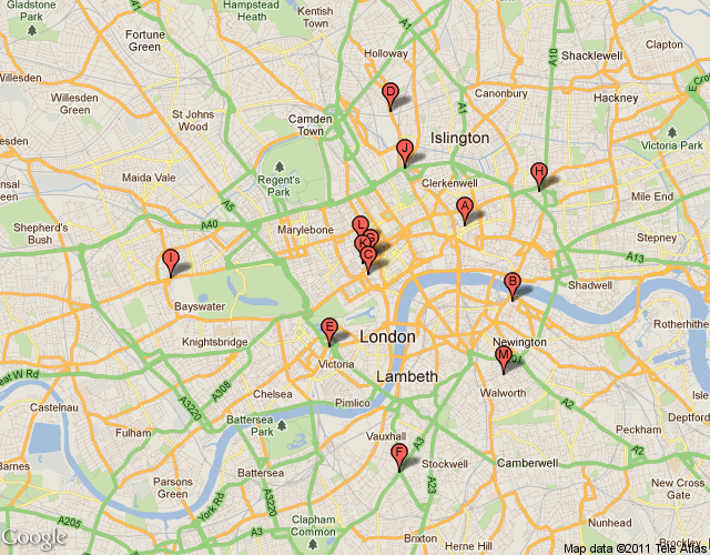 Londra Vita notturna Legenda dei punti riportati sulla mappa A Soho, Fabric Night Club & Bar Rumba london soho La vita notturna a Londra offre l impensabile.