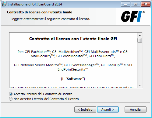 2.4 Nuova installazione 1. Accedere al computer dove sarà installato GFI LanGuard utilizzando le credenziali dell amministratore. 2. Avviare l installazione di GFI LanGuard. 3.