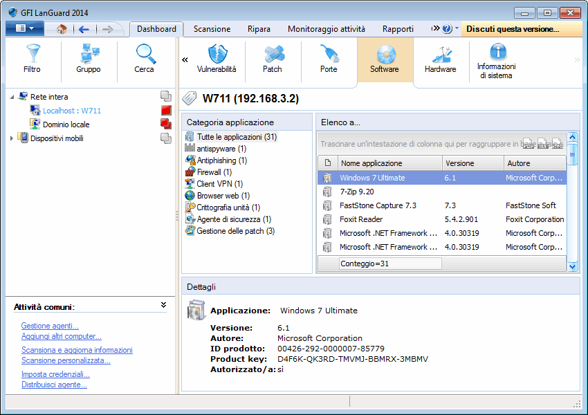 4.7.8 Visualizzazione Software Visualizzazione di maggiori dettagli sulle applicazioni installate che sono state rilevate durante un controllo di rete.