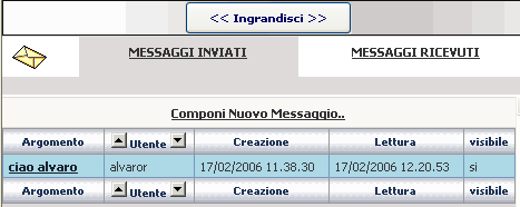 Visualizzazione dei messaggi inviati Premendo sulla scheda MESSAGGI INVIATI, si visualizza la lista dei messaggi che abbiamo inviato ad altri.