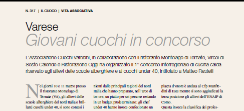 DIVENTA CORRISPONDENTE DE «IL CUOCO» Vuoi condividere con i Colleghi l esperienza di un concorso, la gioia di un evento benefico o dare giusto risalto ad una bella