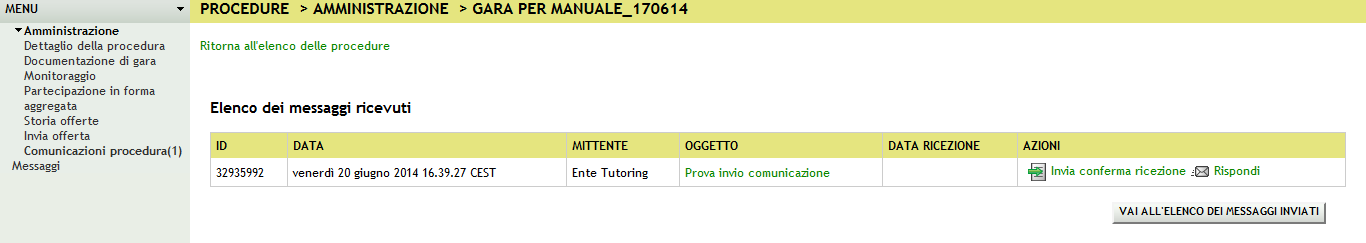 Nel caso in cui la Stazione Appaltante abbia attivato la visibilità della Graduatoria tecnica a partire dal termine della fase di valutazione dell offerta tecnica, il Concorrente visualizzerà una