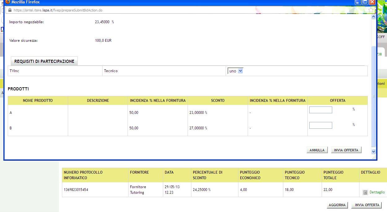 Figura 36 Cliccando sul pulsante Invia Offerta si aprirà una