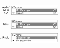 Sistema Infotainment 113 Selezionare la funzione Radio AM/FM o DAB (solo per i modelli tipo 1/2-A) Riproduzione audio CD/MP3/USB/ ipod/bluetooth (solo per i modelli di tipo 1/2-A/B) o ingresso audio