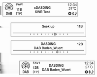 120 Sistema Infotainment Ricerca automatica di componenti di servizio DAB (solo per modello tipo 1/2 A) Ricerca di una stazione radio Ricerca di un insieme DAB (solo per modello tipo 1/2-A) Premere i