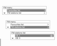 124 Sistema Infotainment Utilizzo del menu radio o DAB Menu AM/FM/DAB Elenco dei preferiti Menu AM/FM Aggiorna elenco stazioni AM/FM Premere il pulsante MENU per visualizzare il menù radio o il menù