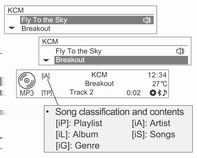 138 Sistema Infotainment Se nella playlist [ip] non ci sono file musicali, la prima canzone di ogni artista [ia] viene visualizzata.