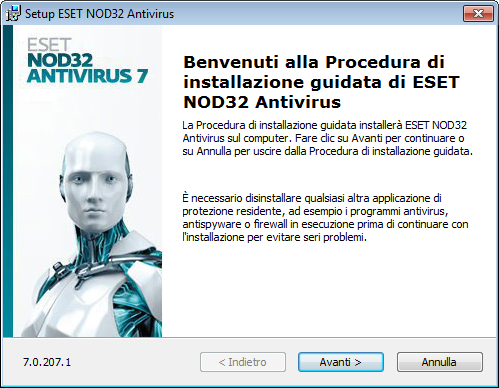 Installazione ESET NOD32 Antivirus contiene componenti che potrebbero entrare in conflitto con altri prodotti antivirus o software di protezione installati sul computer dell'utente.