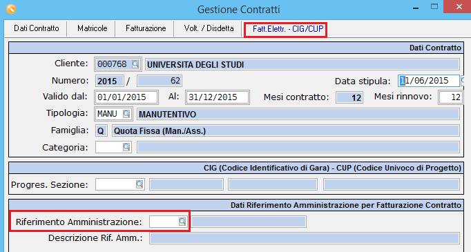 I codici riferimento amministrazione rappresentano criterio di raggruppamento, a seconda che siano di tipologia testata, dettaglio o testata e dettaglio ovvero: - documenti / contratti / interventi