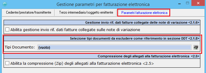 Inoltre, da Impostazioni > Automatismi > Fatturazione Elettronica sezione Parametri Fatturazione Elettronica è stato aggiunto un parametro