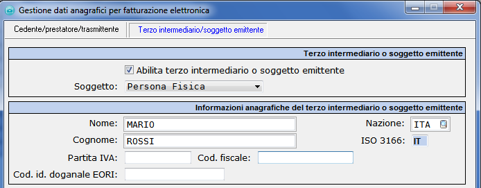 Nella [versione 9.1.0] è stata inserita la nuova pagina per la gestione dei dati del Terzo intermediario/soggetto emittente del file XML.