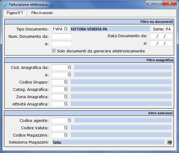 20. CREAZIONE (MULTIPLA) DEI FILES XML SDI1x PER LE FATTURE PA Nella versione 9.0.0 di Extra è stata implementata la possibilità di creare le fatture elettroniche di più documenti in un unica operazione.