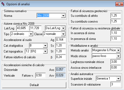 Pag. 20 di 119 Esaminando, più in dettaglio, la schermata della procedura sopra riportata si vede che la procedura stessa individua automaticamente i fattori di sicurezza geotecnici, i fattori di