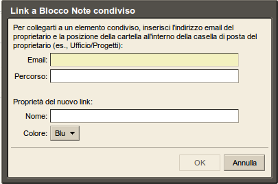 Link ad elementi condivisi Oltre ad accettare le e-mail di notifica sulla condivisione è possibile creare collegamenti a cartelle condivise, utilizzando l'opzione Link a cartella condivisa.