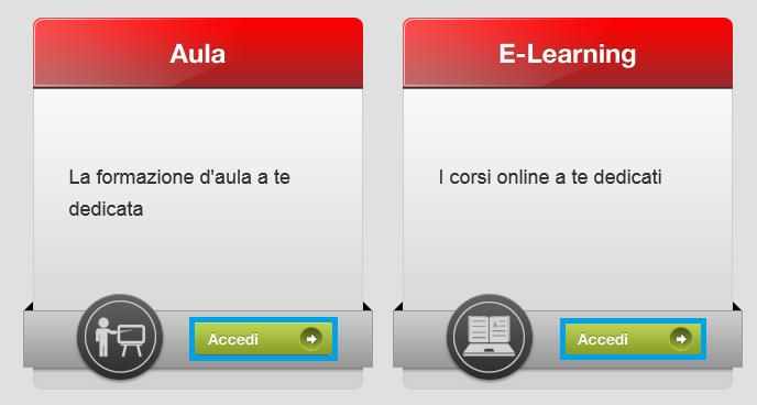 1. Accedi alla piattaforma di formazione, inserisci le tue credenziali d accesso, clicca su Login 2. Nella schermata iniziale clicca su Accedi all interno della sezione E-learning o Aula 3.