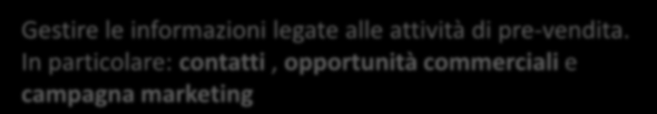 Analizzare l'efficacia del processo di pre-vendita e di vendita Analizzare il ritorno delle campagne di marketing e