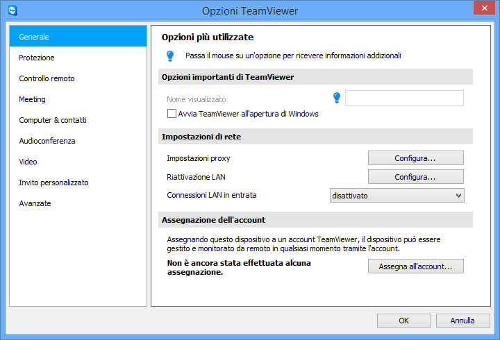 Opzioni 7 Opzioni Per accedere alle opzioni, fare clic su Extra Opzioni nella finestra principale di TeamViewer. Si aprirà la finestra Opzioni TeamViewer.