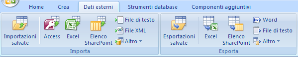 Dati esterni Con la barra strumenti Dati esterni è possibile importare dati da fonti esterne ed esportare dati.