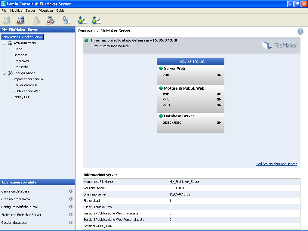 66 Guida introduttiva di FileMaker Server La Admin Console di FileMaker Server L'Admin Console di FileMaker Server è un'applicazione che consente di configurare e amministrare FileMaker Server, di