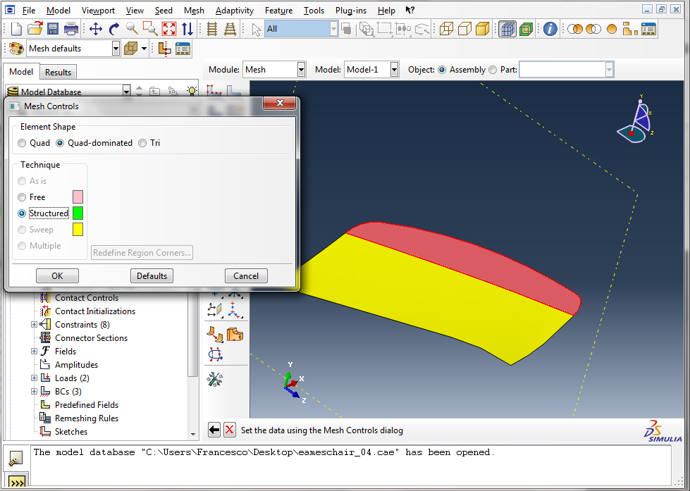 3.8 Mesh La partizione di seduta soggetta a carico la modifico in Sweep Mesh.