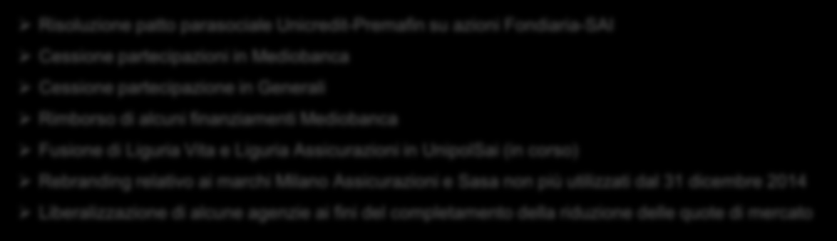 2 Completamento prescrizioni AGCM Cessione del ramo d azienda ex Milano 14 gennaio 2014 21 gennaio 2014 15 marzo 2014 30 giugno 2014 31 dicembre 2014 Allianz S.p.A. presenta una proposta per l acquisizione di alcune attività assicurative della ex Milano Assicurazioni S.