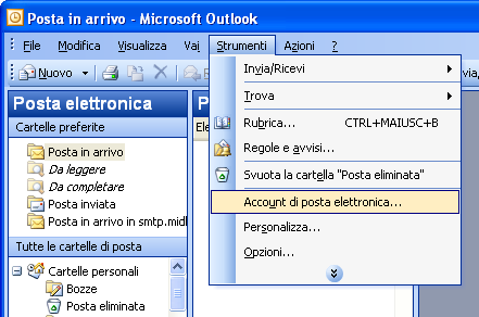 menù Strumenti Nella finestra Account di posta elettronica selezionare Aggiungi nuovo